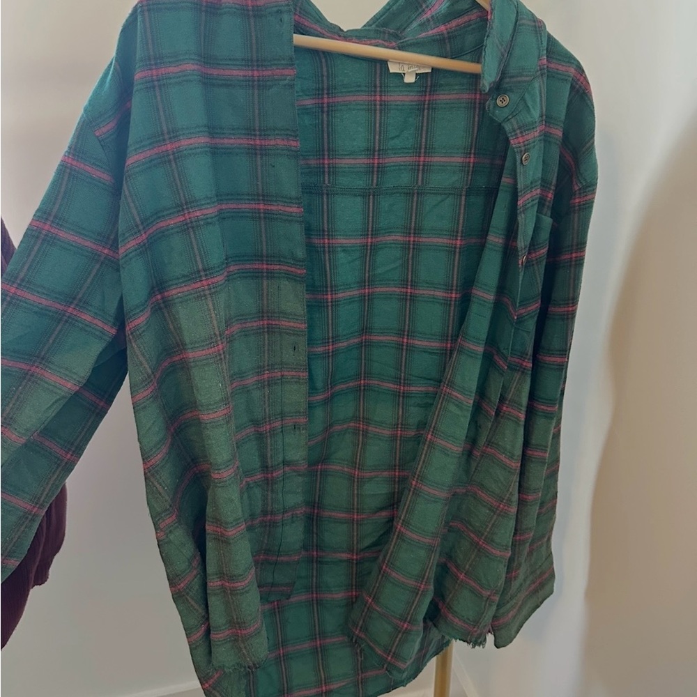 Green and Pink Plaid Shirt